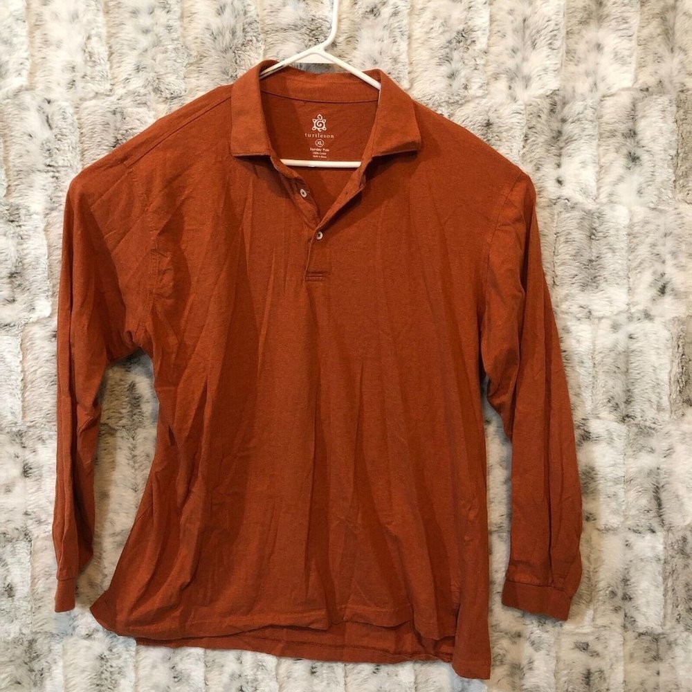 Turtleson Mens XL Sunday Polo Shirt Long Sleeve Orange Cotton Casual Preppy